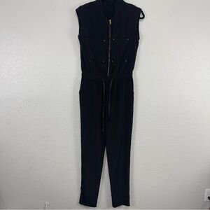 Mango Casusl‎ Elegant Black Jumpsuit Lightweight Tie Waist sleeveless Casual #cc